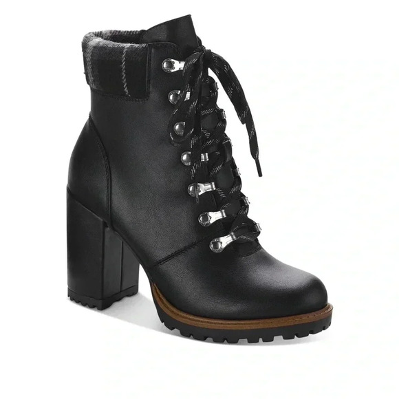 Sun + Stone Shoes - SUN STONE Womens Black Lace UpOctavia Round Toe Block Heel Zip-Up Boots 7.5M NWB